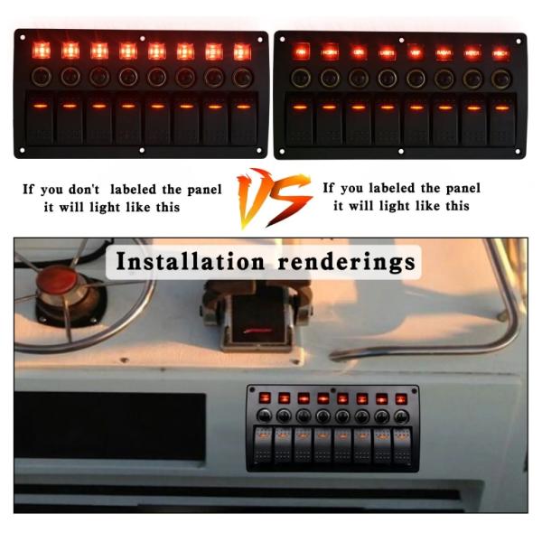 On Off Aluminium Rocker Switch Panel Waterproof 8 Gang 3 Pin Circuit Breaker Overload Protection