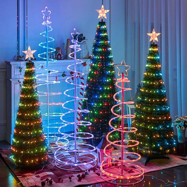 1.2m/1.5m/1.8m Christmas Tree Crystal Pendants Decor LED Light String Festoon Fairy Lights New Year Party Decor Lamp Garland