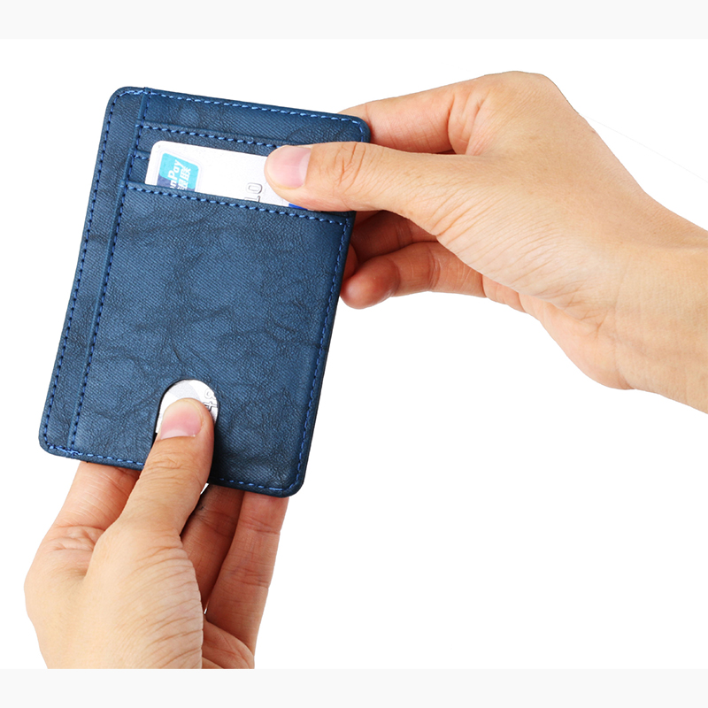 2024 Mens Pu Leather Credit Card Holder Rfid Blocking Wallet Slim Card Holder Solid Color