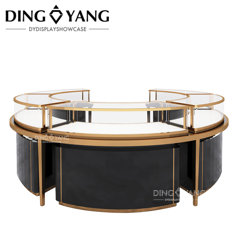 Factory Supplier Of High End Jewelry Display Showcases Black Center Island Round Display Cases With Intelligent Lighting
