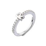 18K Gold Plated Initial Letter Diamond Ring Adjustable 925 Sterling Silver
