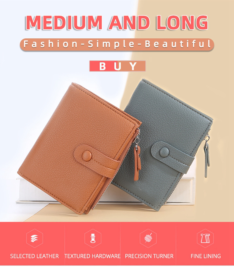 Minibook Short Cross Section Leather Multifunctional Casual Coin Wallet for Women