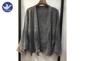Wholesale Lightweight Lady Pointell Bat Sleeves Cardigan / Womens Knit Sweater Gray Color from china suppliers