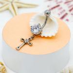Belly Button Rings Shiny Clear Zircons Metal Cross Dangle Navel Piercing Jewelry