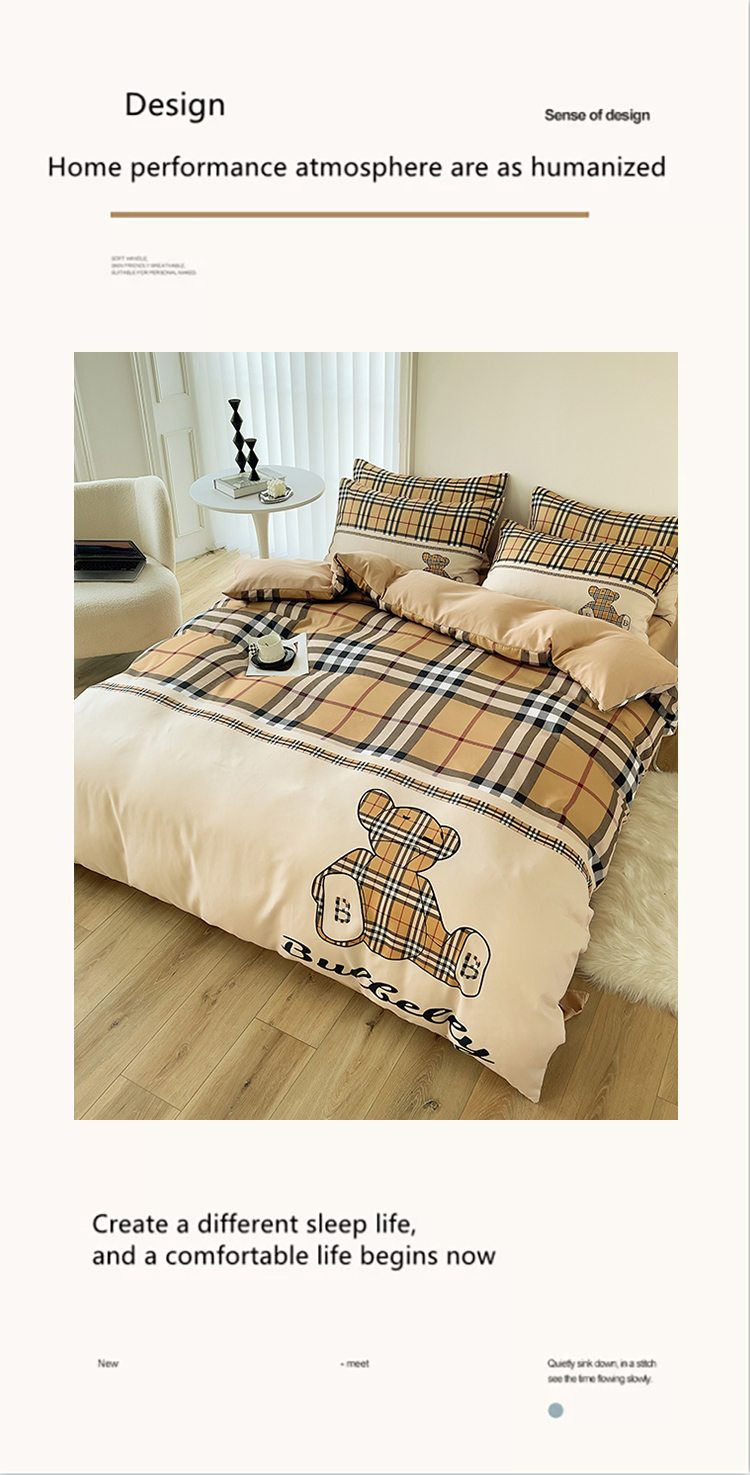 Luxury Lattice Bear Fashion Design Duvet Cover Bed Sheets Set for Children and Adults