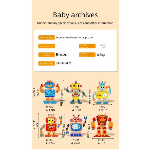 Wholesale Factory Robot Building Block Set Wooden Robot Assembly Toy Set Educational Gift for Kids Boys and Girls
