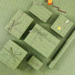 Green Embossing Cardboard Cosmetic Packaging Box With Ribbon