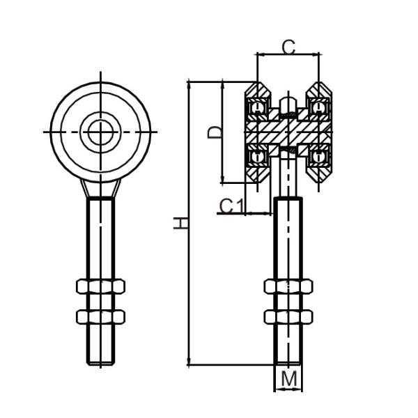 Heavy Duty Commercial Sliding Door Rollers Wheels 38mm M12 2 Wheel