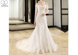 Wholesale Half Sleeve Ivory Lace Mermaid Wedding Dress Beading Off Shoulder Back Bandage from china suppliers