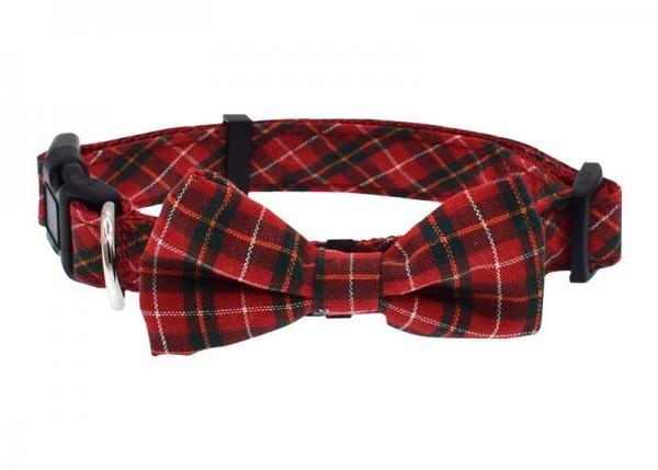 Butterfly Knot Dog Walking Collars , Cute Dog Collars Plaid Fashionable