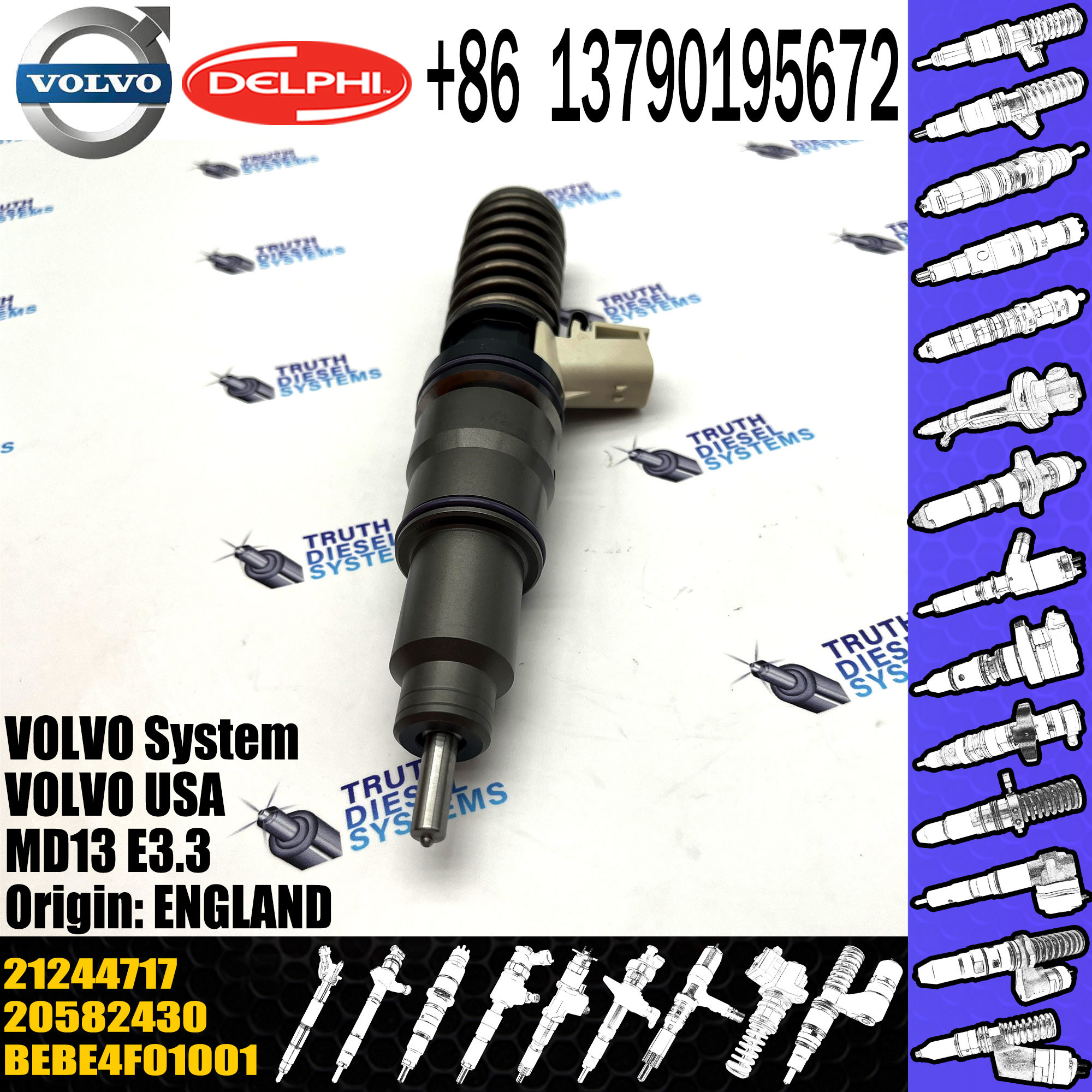 Direct Sale Diesel Fuel Injector 21244717 21106375 BEBE4F04001 For VOL MD13 USO7