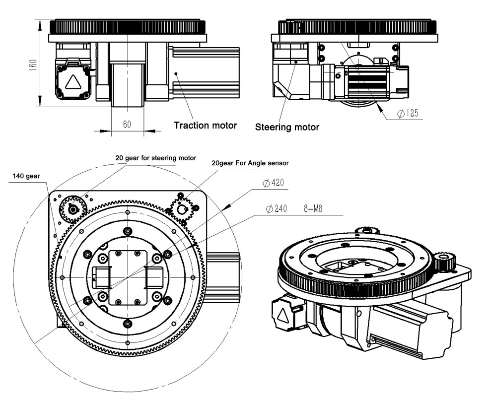 160mm Electric Drive Wheels , 750W Agv Spare Parts Handling Platform