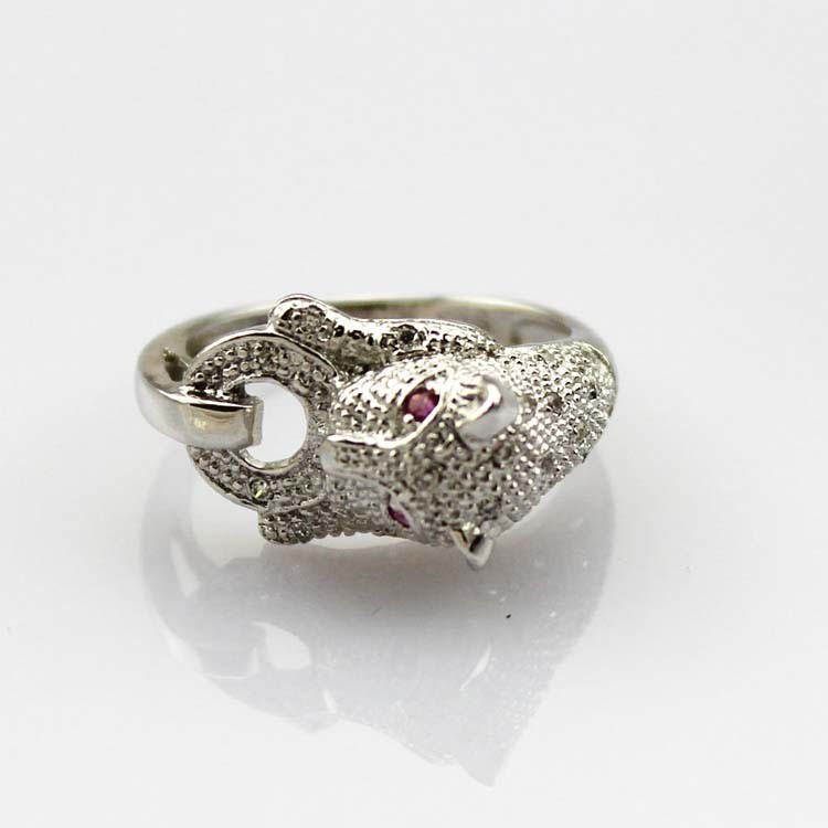 Designer Jewelry Solid Sterling Silver Leopard Ring Pave Cubic Zirconia(SRJ700)