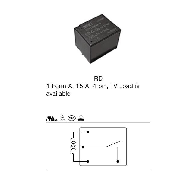 4 Pin SPST 5V 10 Amp Relay 0.36mW Dielectric Withstand 2.5kv RD-105DM-A
