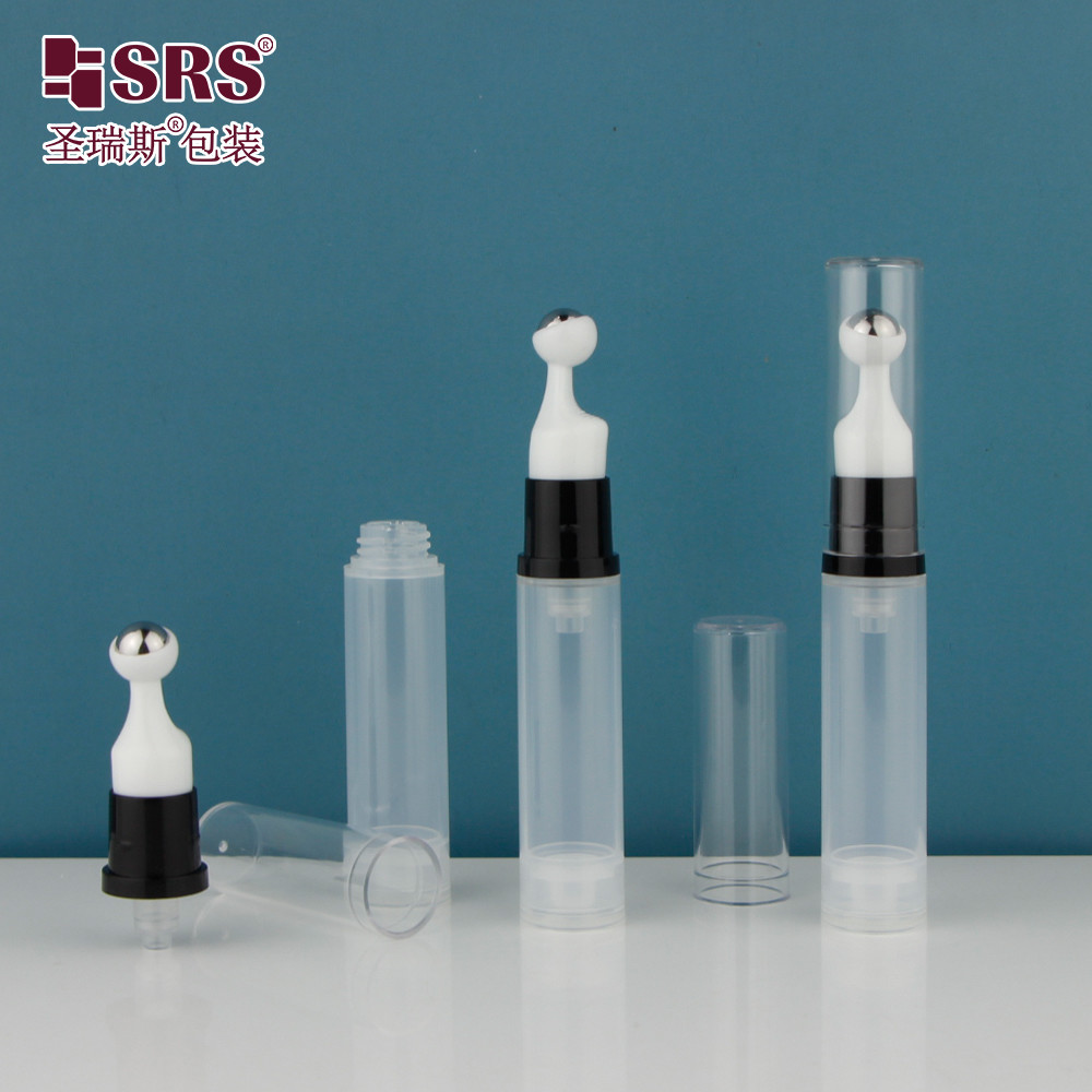 A0031 5ml 10ml 12ml 15ml AS PP Airless Empty Pump Pressing Roller Ball Bottle For Cosmetic Eye Gel Massage Serum Applicator