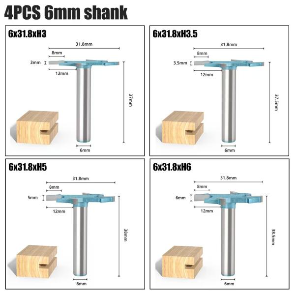 4 Flute Cutter Router Bit T Type Slot Cutting Cnc Router Tools Grooves Woodworking Tool