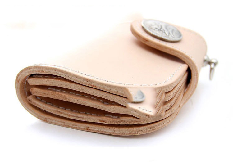 Handmade Wealth Cloth Short Wallet for Women in First Layer Vegetable Tanned Cowhide