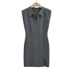 Fashionable Style Polo Neck Buttock Skirt Open Knit Short Dress For Women
