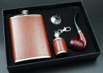 Portable Kitchen Household Items 9 Oz Leather Hip Flask Business Gift Pipe Set