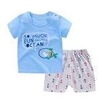 Summer Kids Pajama Set Plain Animal Short Sleeve Tee And Shorts