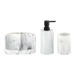 White Marble Print Polyresin Bathroom Accessories Set Caddy Ribbed Vertical