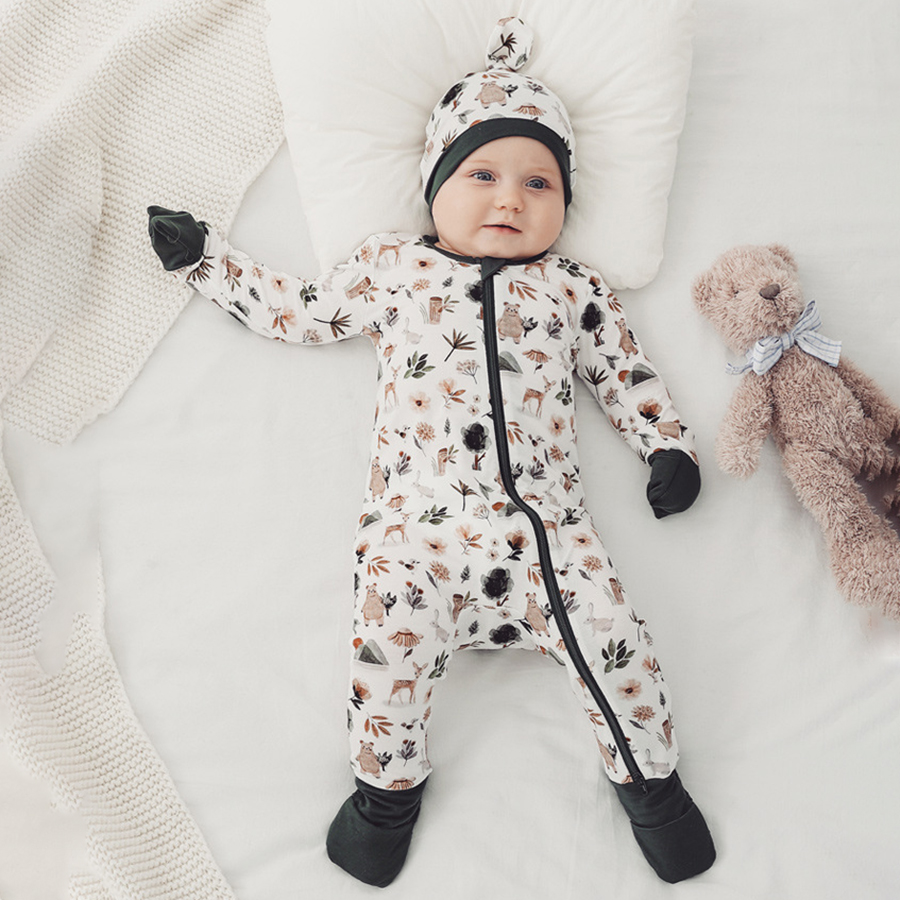 In Stock 2023 Bamboo Viscose Baby Sleep Rompers Organic Bamboo Baby Romper Newborn Reverse Zipper Jumpsuit Toddler Zip B