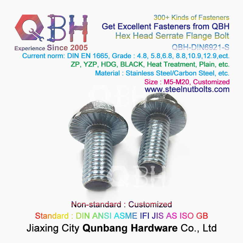 QBH DIN 6921 Gr. 4.8/6.8/8.8/10.9/12.9 Carbon SS304 SS316 Stainless Steel Toothed Flange Self Locking Lock Bolt