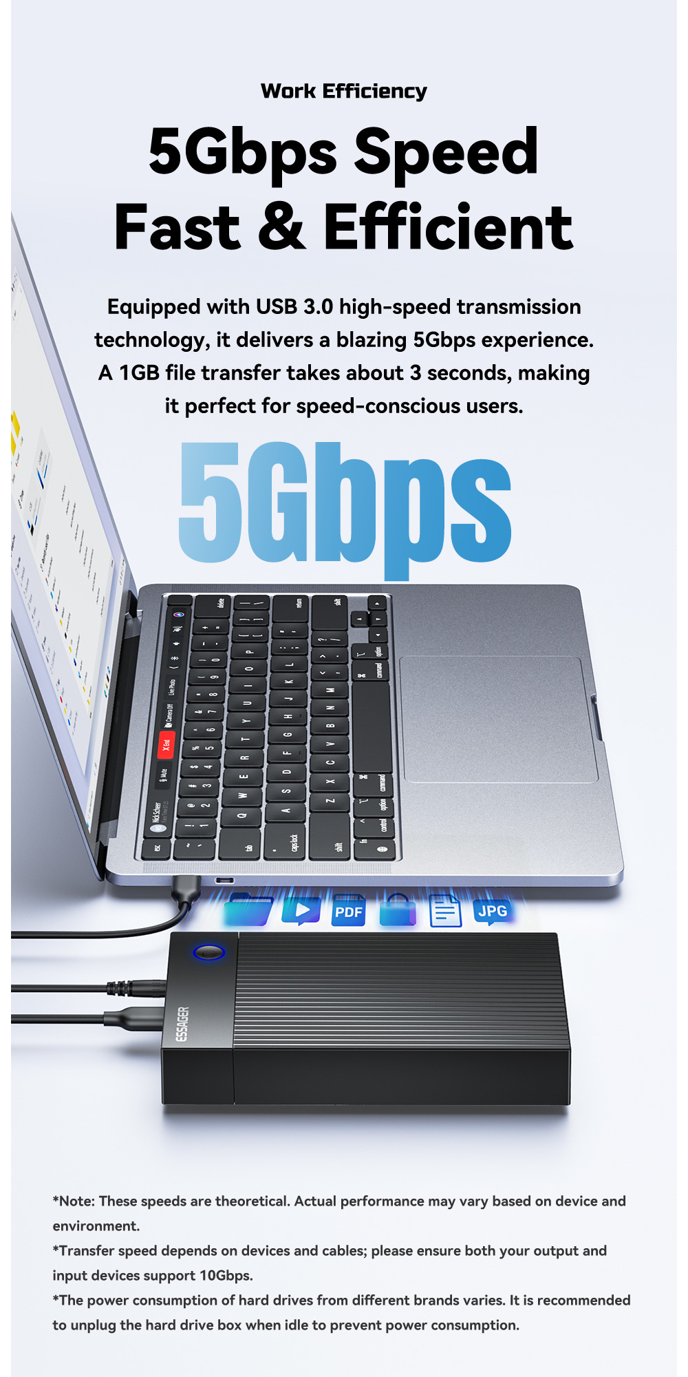 ESSAGER ES-YP03 USB 3.0 SATA Hard Drive Enclosure with 5Gbps Speed Dual-protocol Boost and Widely Compatible for 2.5 3.5 Inch HDD SSD