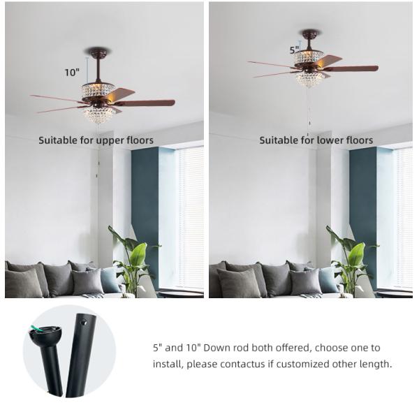 Super Bright five Blade 2000 Lumen Metal Blade Ceiling Fan For Kitchen 65Watt