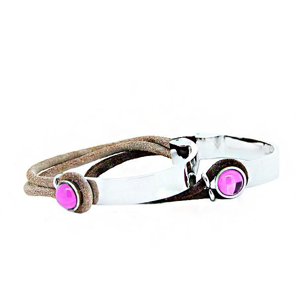 Europ American Fashion Trendy Stainless Steel Geniune PU Leather Bracelet Bangle