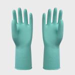 Green Color Cotton Flocklined Household Kittchen Rubber Gloves Oil Resistance
