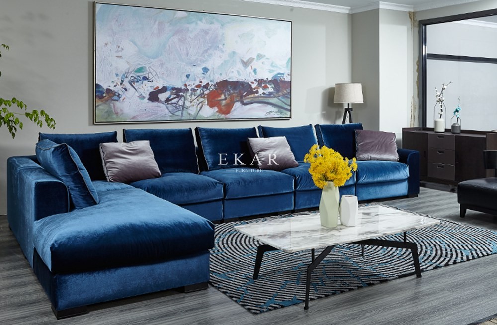 Luxury Modern Simple Latest Home Furniture Living Room Blue Velvet Sectional Sofa Sets
