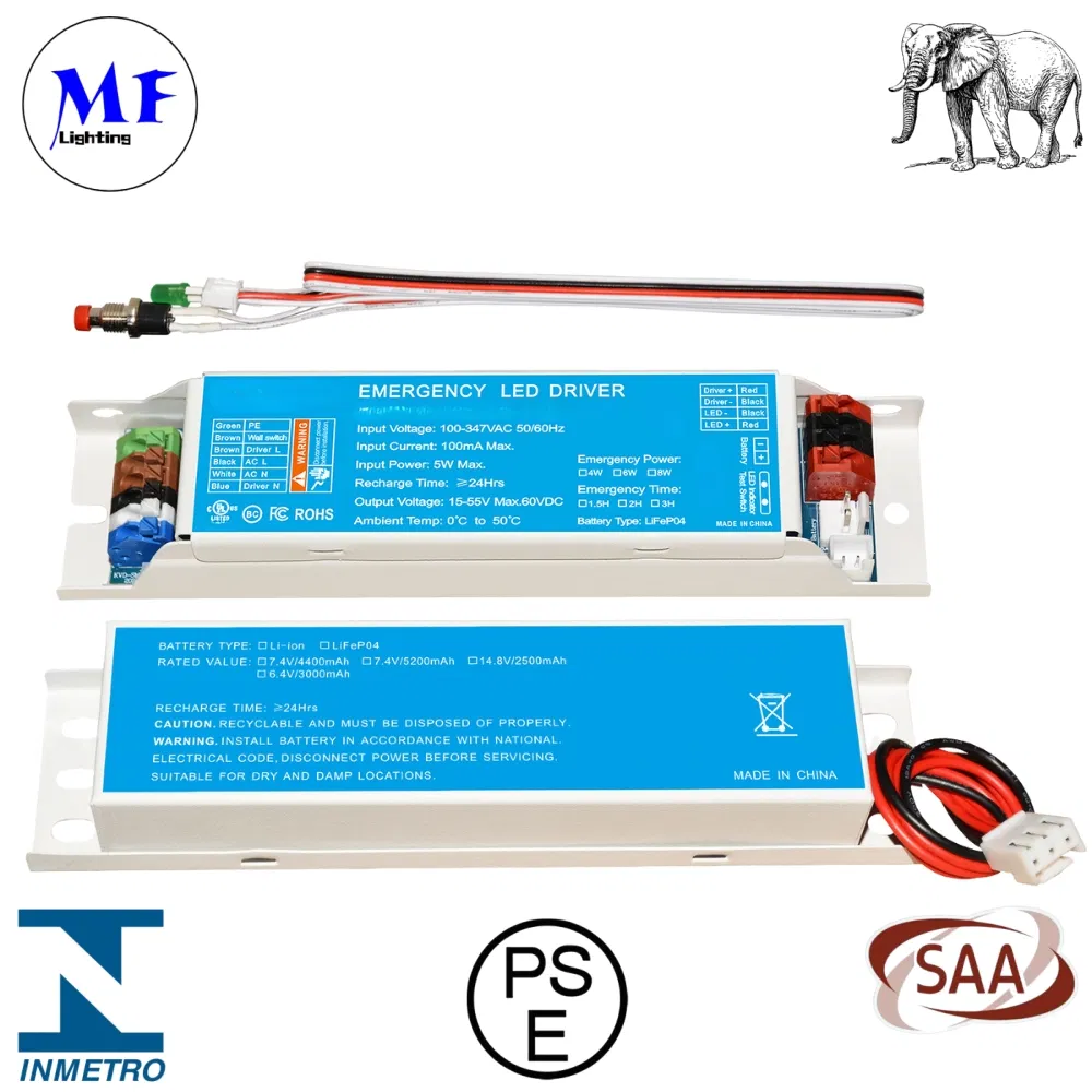Factory Price 100-347VAC 5years Warranty Emergency Driver Powerpack Backup Ballast Light Ballast Driver Kit Power Supply with 3 Hour Longevity Li-FEP04 Battery