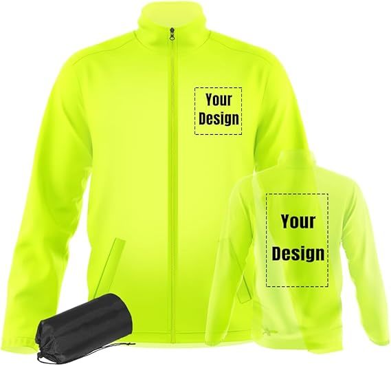 Safety Windbreaker Customizable 360 Reflective Stripe Long Sleeve Safety Apparel Jackets In Green Orange Black With Three Pockets And Zip Closure