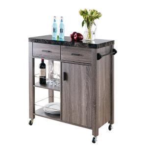 Wholesale OEM Wood Rolling Kitchen Island On Wheels 360° Rotating With Double Drawers from china suppliers