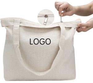 Wholesale Grocery Customized Logo Printed Recycle Plain Organic Cotton Canvas Tote Shopping Bags with Zipper from china suppliers