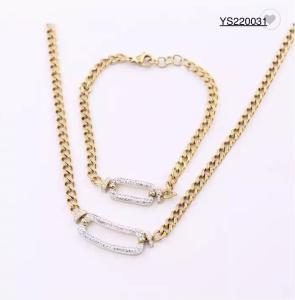 Wholesale Gold Stainless Steel Necklace Horseshoe Buckle Rhinestone Cuff Bracelet from china suppliers