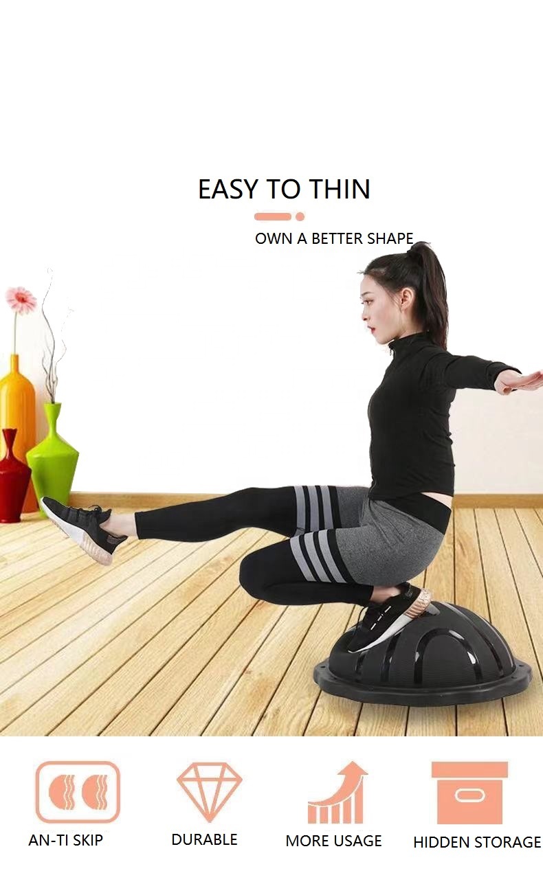 24in ABS PVC Semi Circle Balance Trainer Stability Half Ball With Resistance Bands