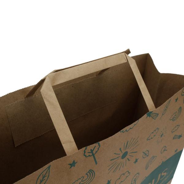 Flexo Printing Recycled Flat Handle Paper Bag Biodegradable Plain Brown Kraft Paper Bag