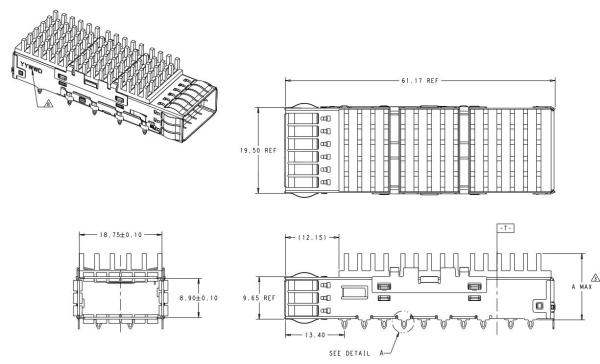 2170704-4 QSFP28 Cage With Heat Sink Connector Press-Fit Through Hole Right
