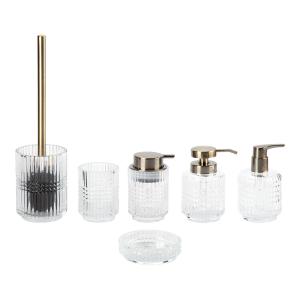 Wholesale Glass Clear Bathroom Accessories Set Round Shape Diamond Pattern And Stripe Glass Soap Dispenser from china suppliers