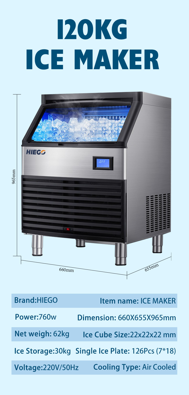 Ice Cube 100kg 24H Full-Automatic Ice Cubes Maker Machine 80kg 120KG Ice Maker