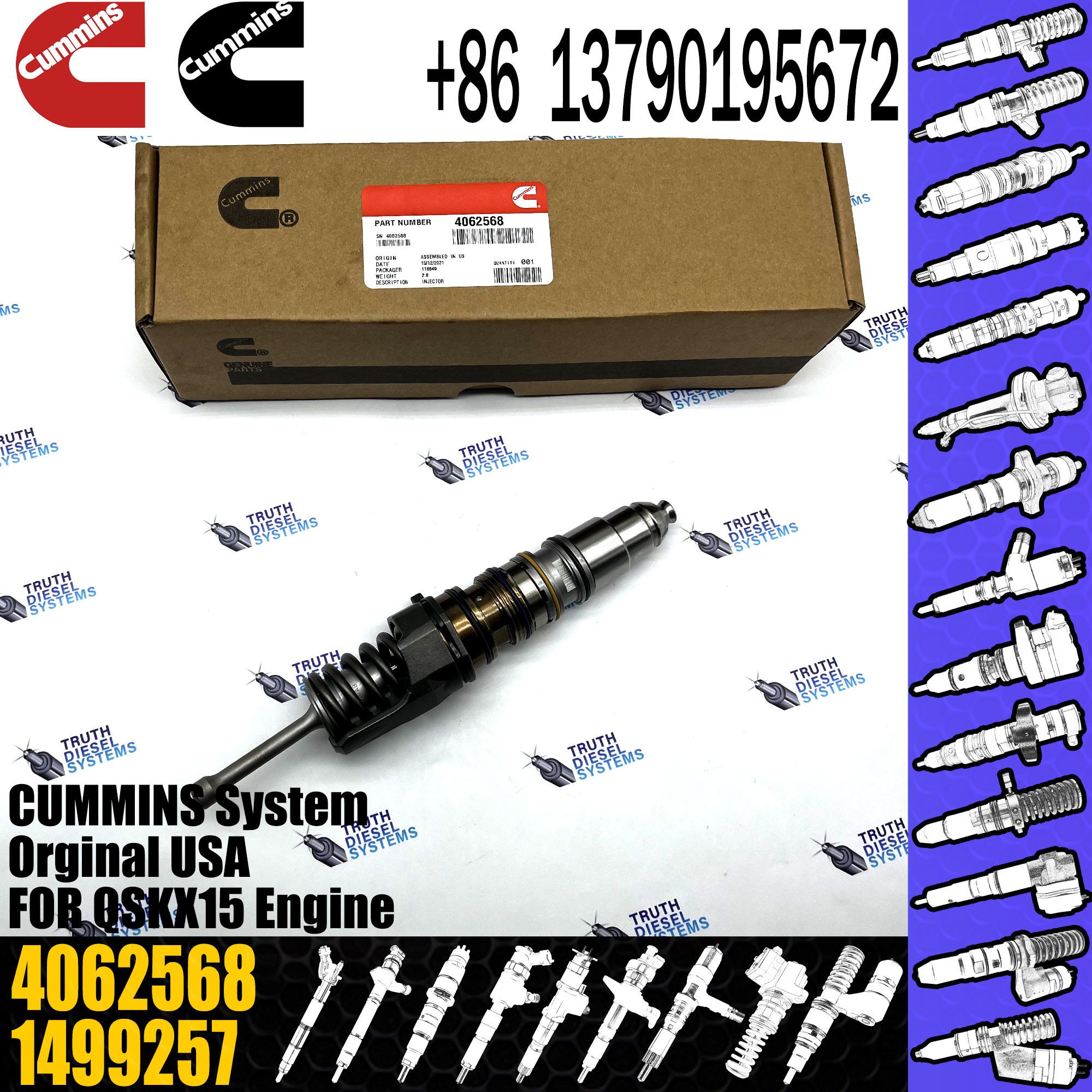 4062568 QSKX15 Diesel Engine Common Rail Fuel Injector 4914537 3973059 3975929 4010642 4026222 4061851