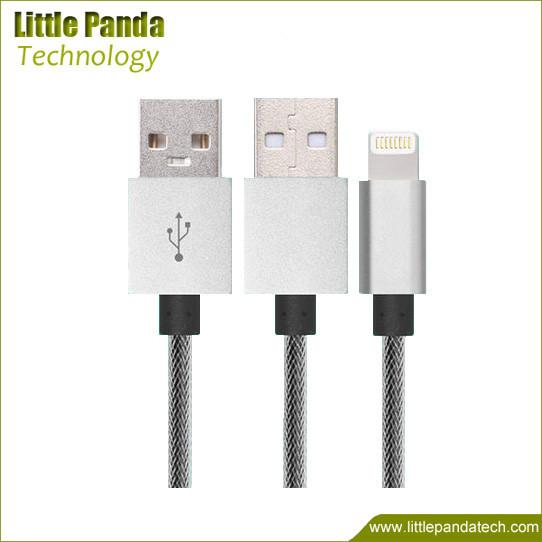 Silver Plated Aluminum USB Data Cable MFI Certified Lightning USB Cable Nylon