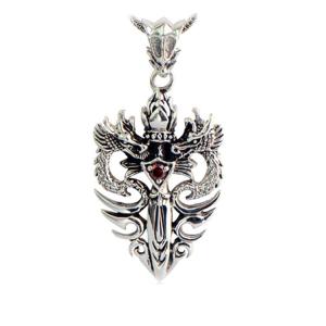 Wholesale Sterling Silver Wheat Chain Necklace with Silver Vintage Double Dragon Dagger Amulet(N06030812-S) from china suppliers