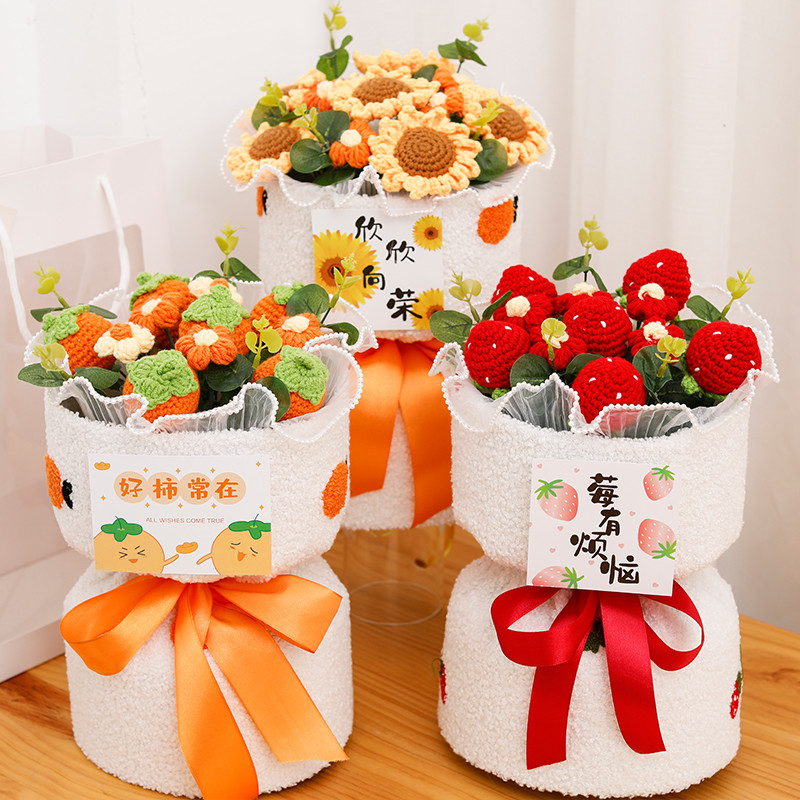 Handmade Knitted Flower Bouquet Birthday Gift for Her Valentine's/Christmas Present for Girlfriend & Best Friends