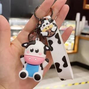 Silicone Cartoon Cow Keychain for Ladies Backpack and Car Pendant