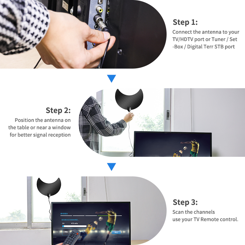 Smart Wireless Indoor TV Antenna Long Range and Adhersive Mount for Optimal Reception