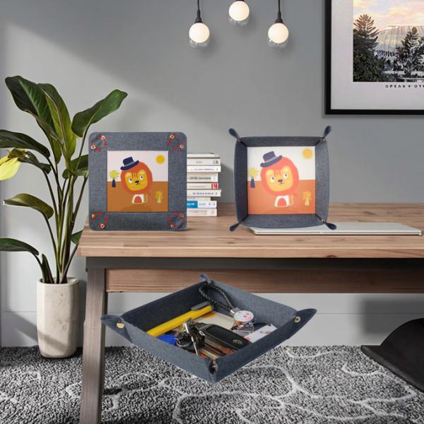 Sublimation Leather Trays Blanks Foldable Square Denim Fabric Desk Storage Sundries Sublimation Tray