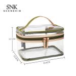 Double Zipper Makeup Bag Transparent PVC Travel Wash Bag Pink with Handle
